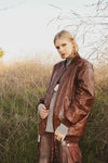 Vegan Leather Brown Snake Print Bomber Jacket