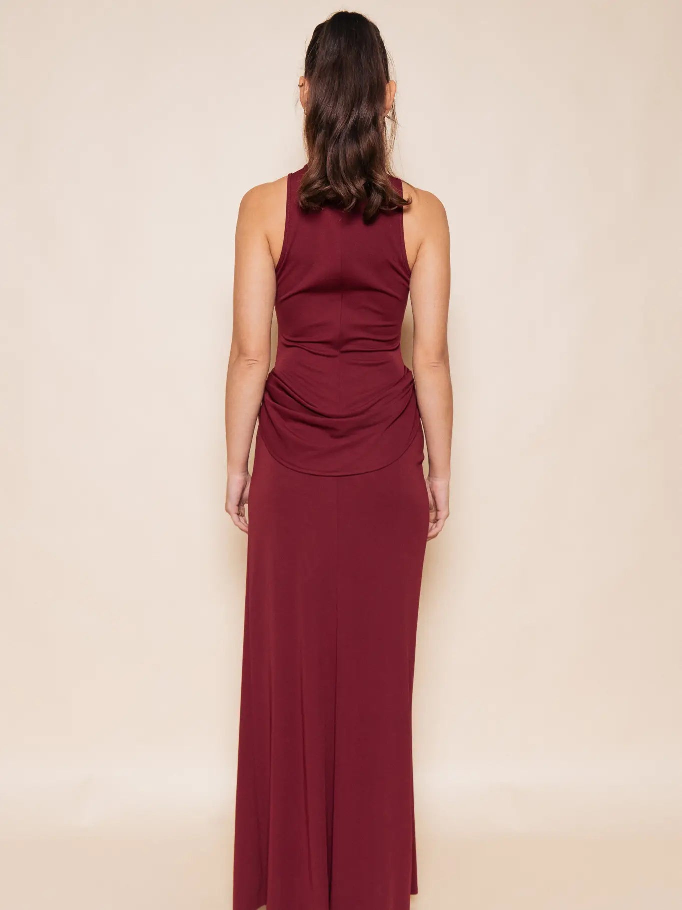 BESTSELLER High Neck Burgundy Maxi Dress with slit