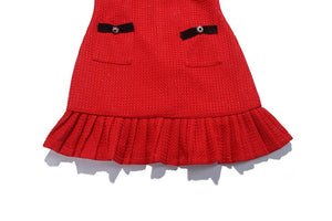 Elegant Red Bowknot V-Neck Knit Dress