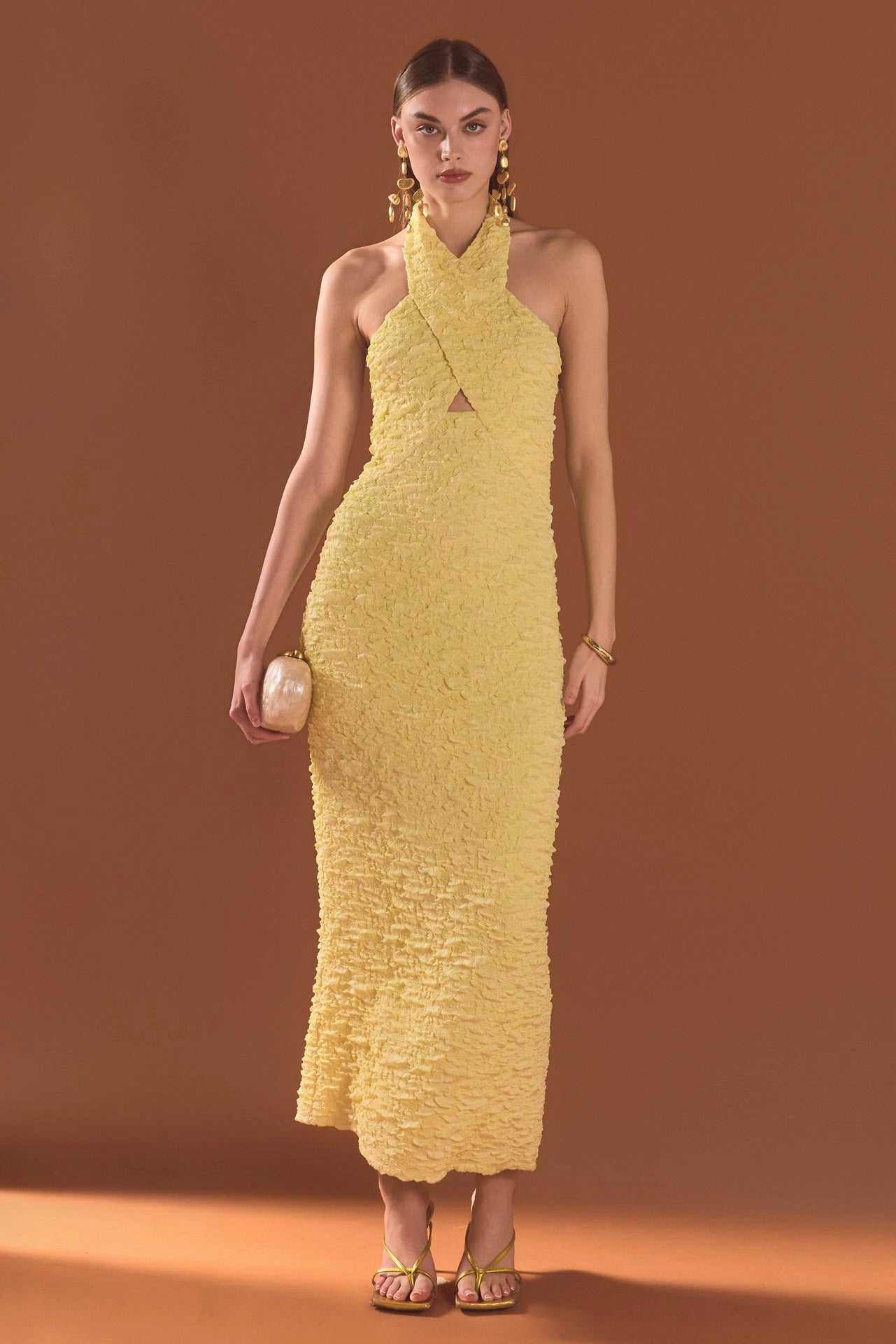 Stretchy Halter Neck Midi Dress