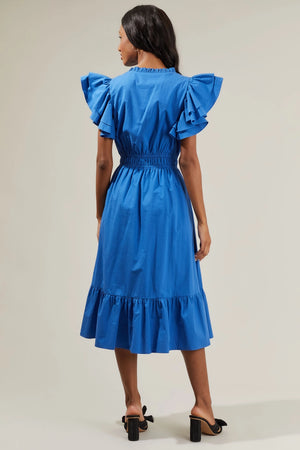 Poplin Blue Midi Dress