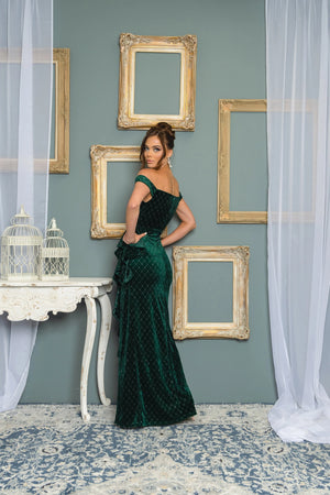 Green Velvet Studded Formal Dress