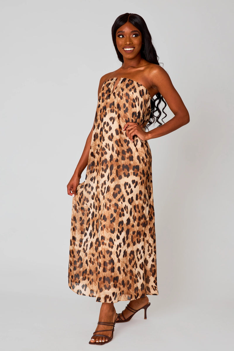 Strapless animal print maxi