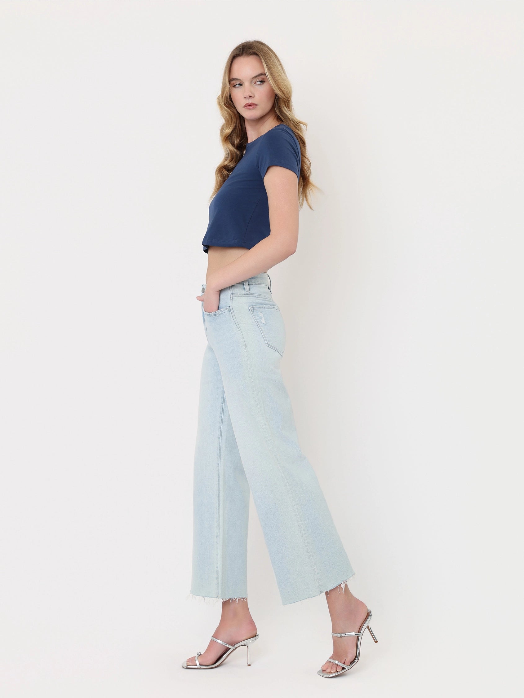High Rise Light Wash Crop Denim