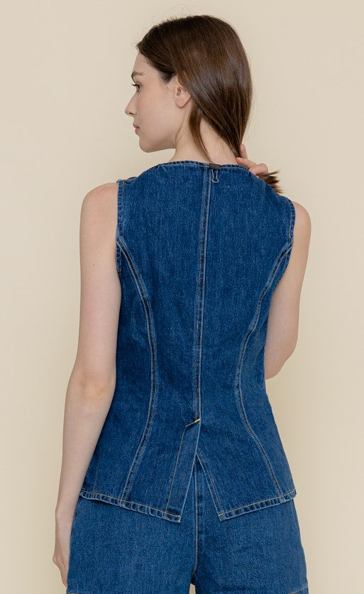 Blue Denim Short and Vest Set
