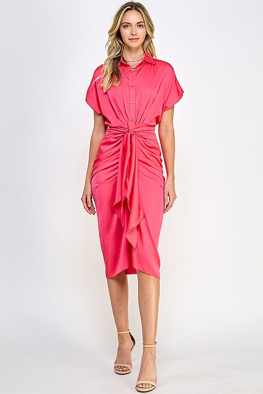 Ruched Tie Front Dress