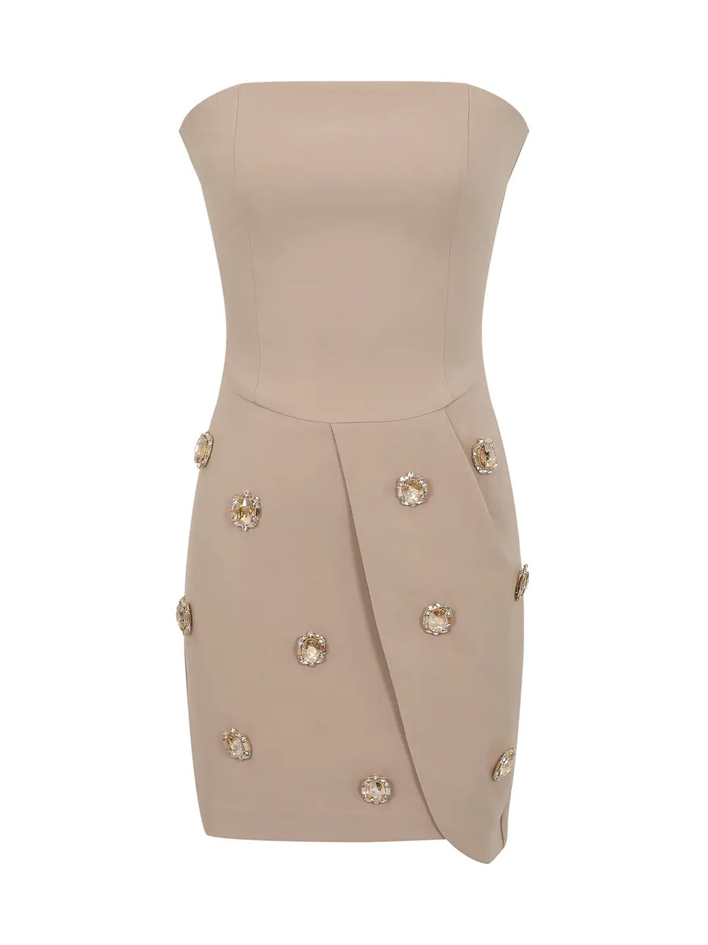 Beige Strapless Cocktail Dress