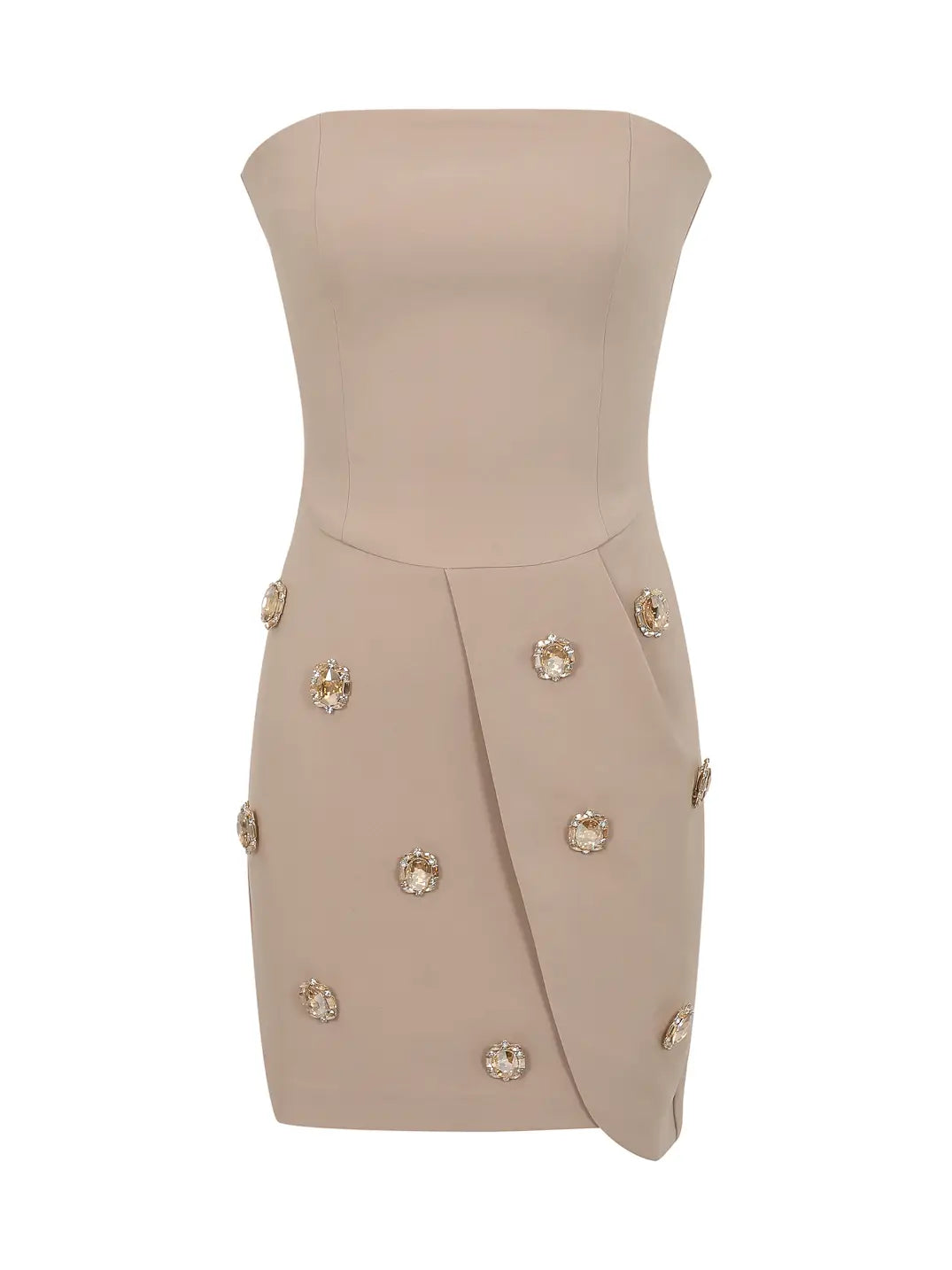 Beige Strapless Cocktail Dress