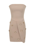 Beige Strapless Cocktail Dress