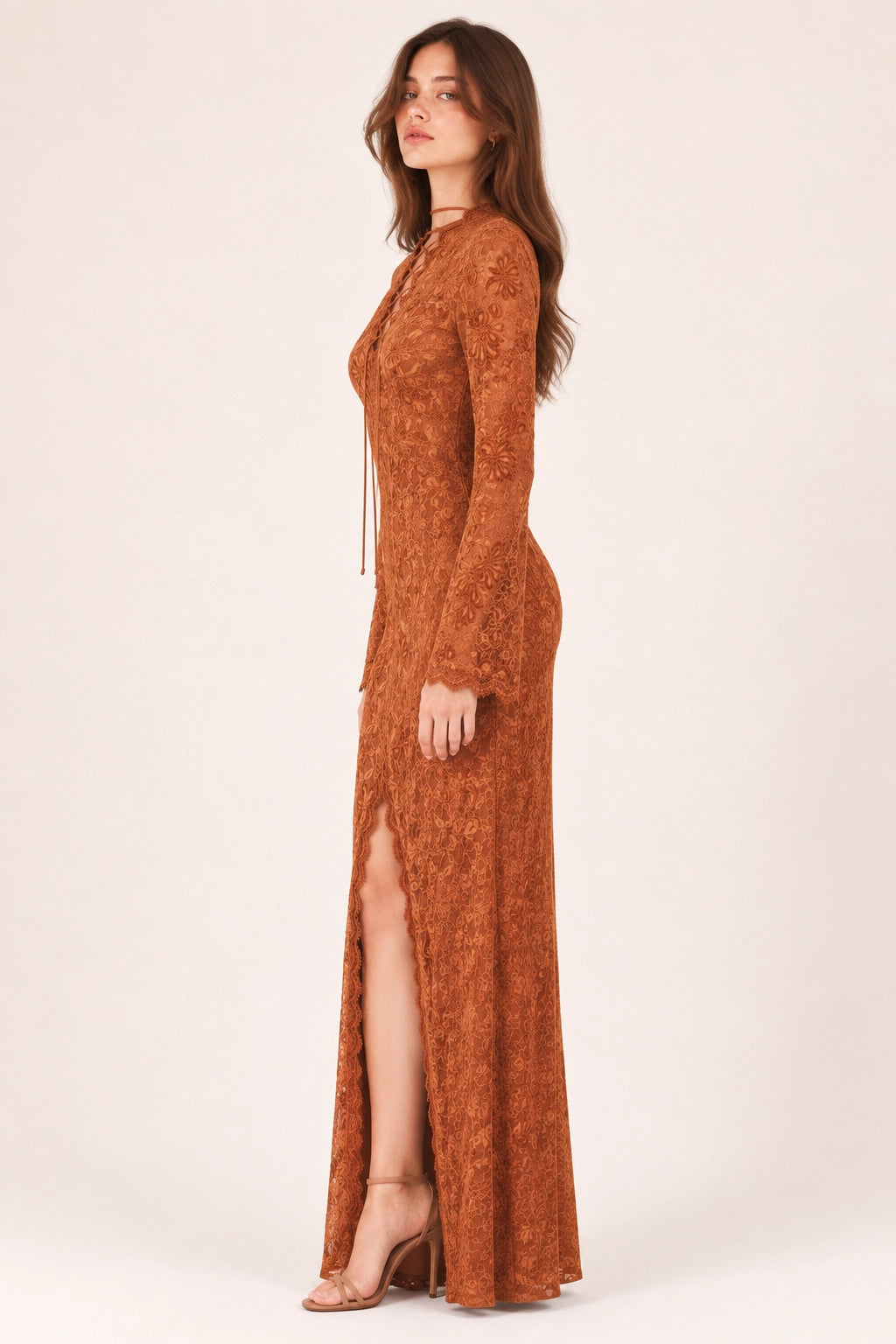 Floral Lace Camel Dress