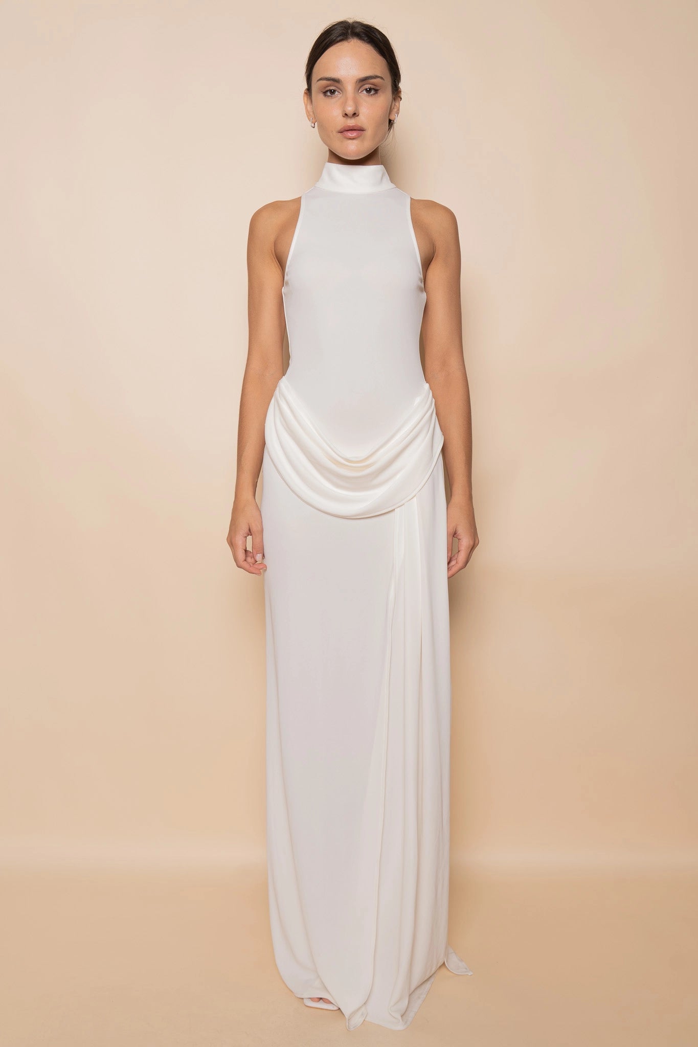 Sleeveless Mock Neck White Dress