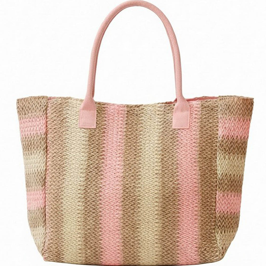 Pink and Cream Stripe Beach Tote