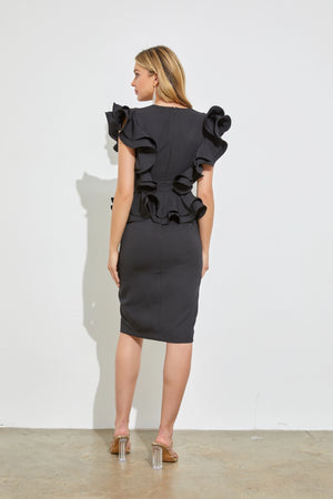 Black Ruffle V-Neck Dress *Final Sale*
