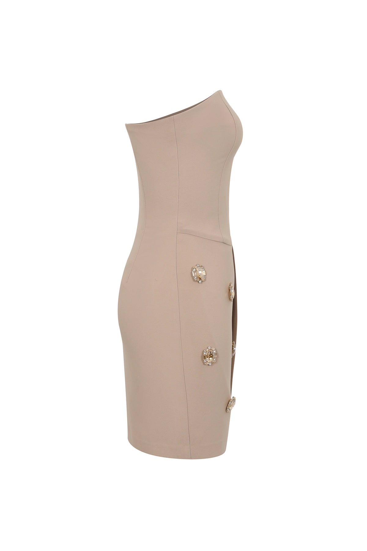 Beige Strapless Cocktail Dress