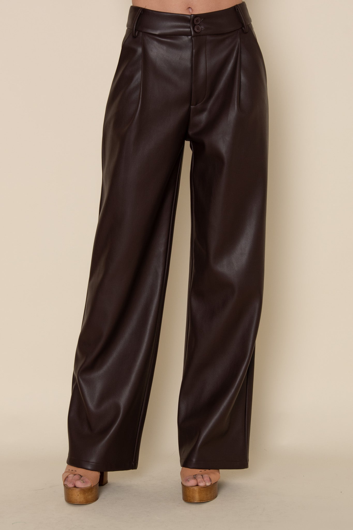 Pleated Leather Pants