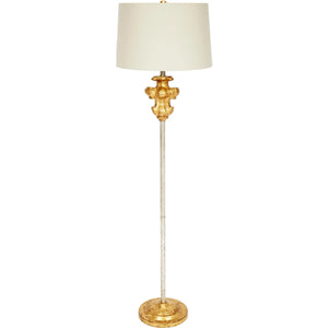 GRACE ANTIQUE GOLD & SILVER FLOOR LAMP WITH NATURAL LINEN SHADE