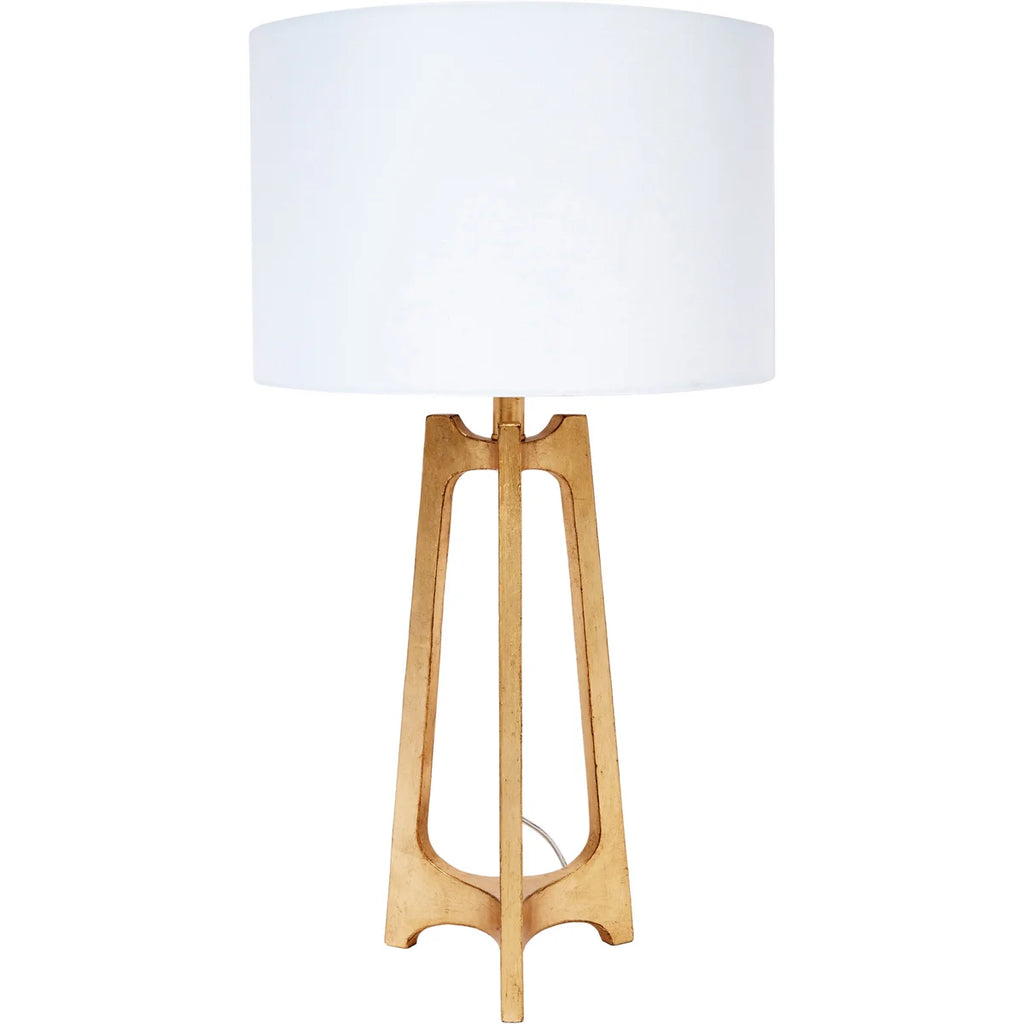 AMES GOLD LEAF TABLE LAMP WITH WHITE LINEN SHADE