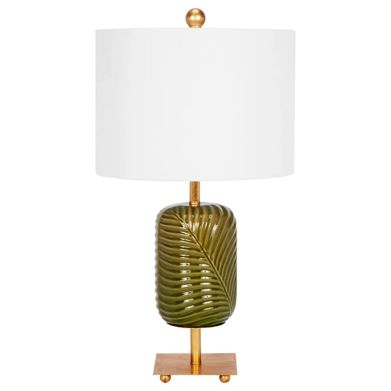 GREEN PALM LEAF LAMP WITH GOLD BASE