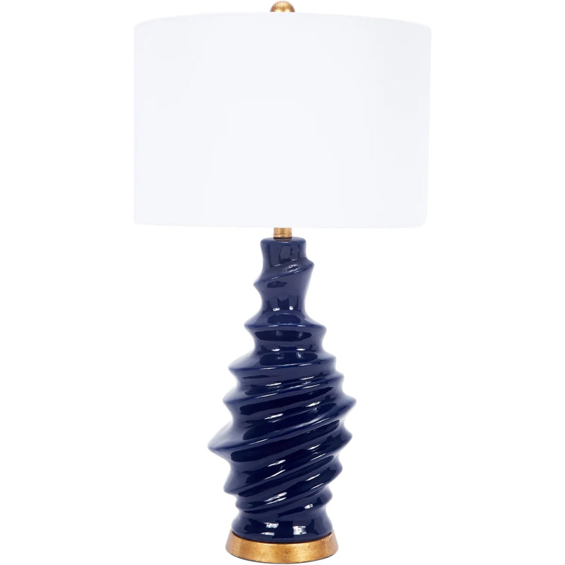 CONNELLY NAVY BLUE CERAMIC TABLE LAMP WITH WHITE LINEN SHADE