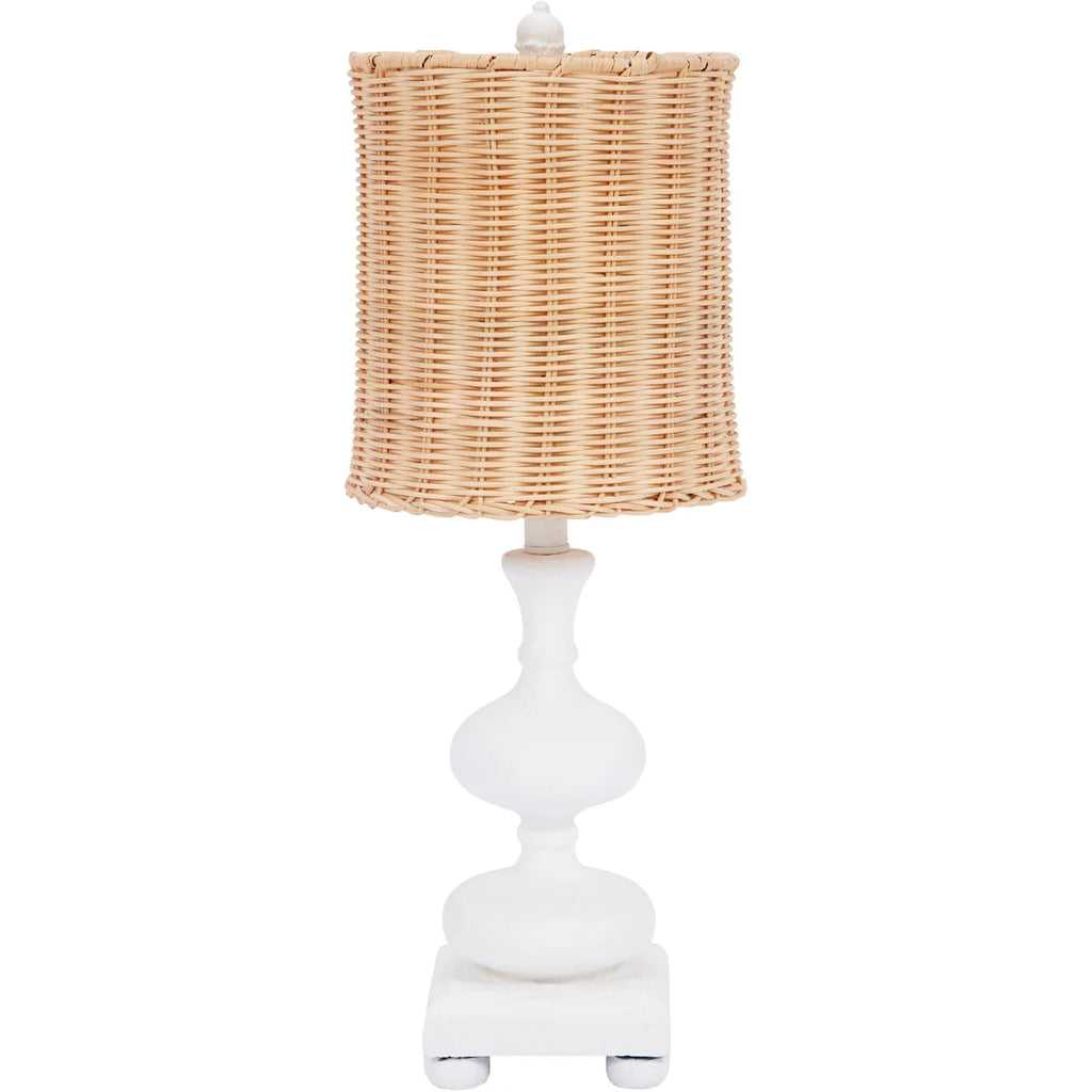 POPPY SMALL WHITE GESSO TABLE LAMP WITH NATURAL RATTAN SHADE