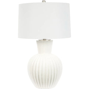 TEAGAN WHITE TABLE LAMP WITH WHITE LINEN SHADE