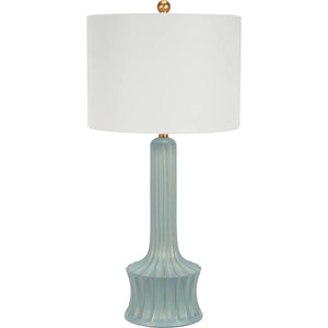 BRIANNA TEAL TABLE LAMP WITH WHITE LINEN SHADE
