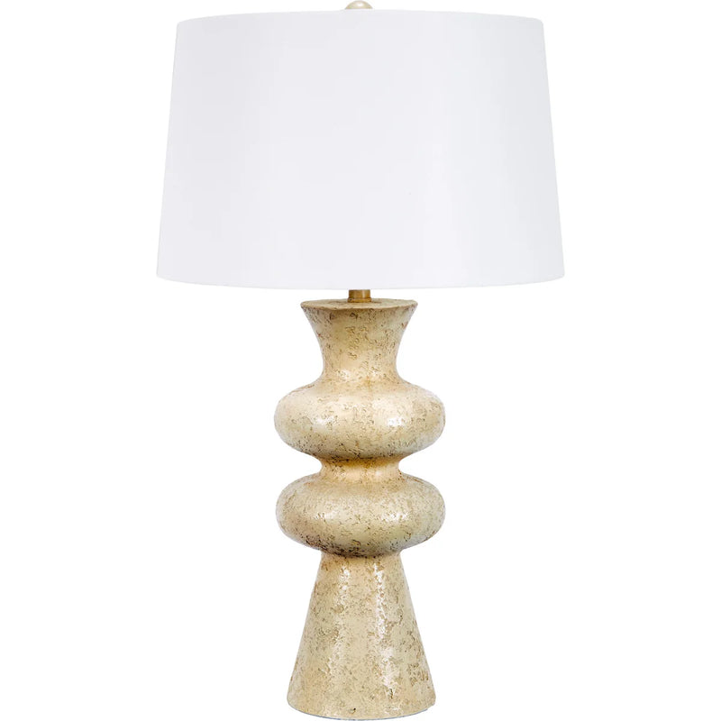 THEO LIMESTONE FINISHED TABLE LAMP WITH WHITE LINEN SHADE