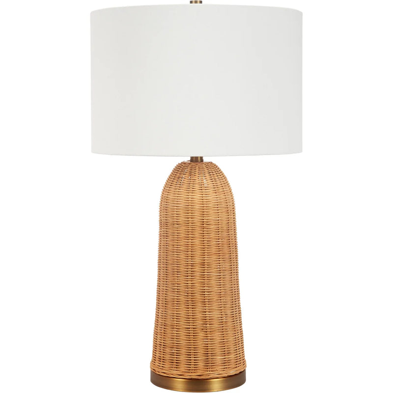 FREYA RATTAN TABLE LAMP WITH WHITE LINEN SHADE