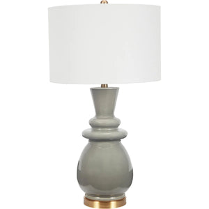 SADIE GREY CERMIC TABLE LAMP WITH WHITE LINEN SHADE