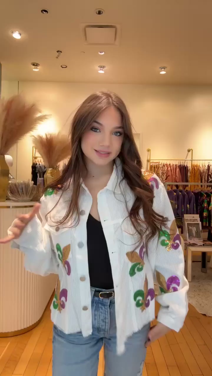 Corduroy white Mardi Gras jacket