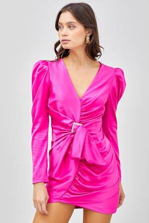 Hot Pink Front Gathered Buckle Dress *Final Sale*