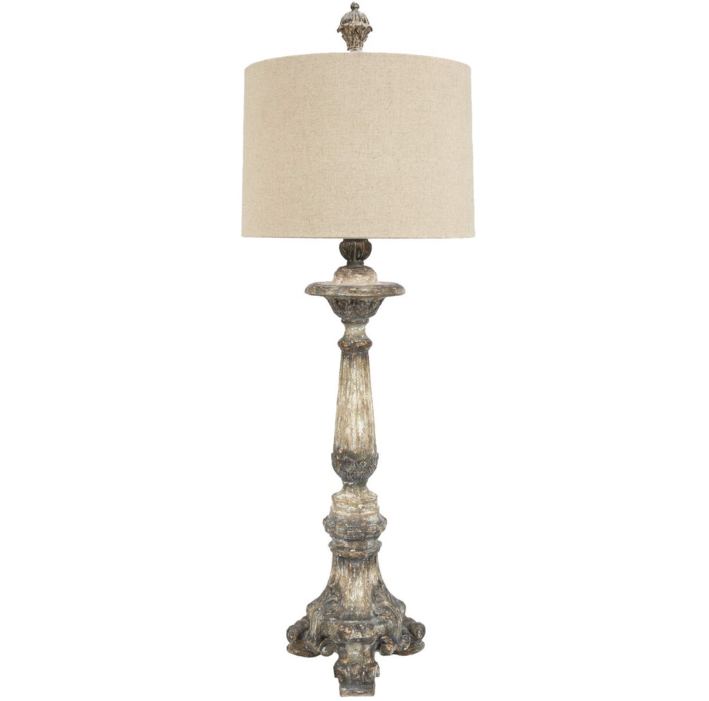 CATHEDRAL LAMP WITH LIGHT LINEN SHADE