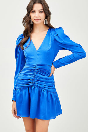 Paris Blue V-Neck Ruffle Dress  *Final Sale*