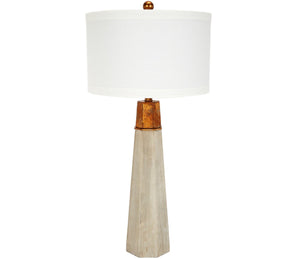 CEMENT FINISHED HEXAGONAL TABLE LAMP W/ GOLD ACCENT & BARREL SHADE