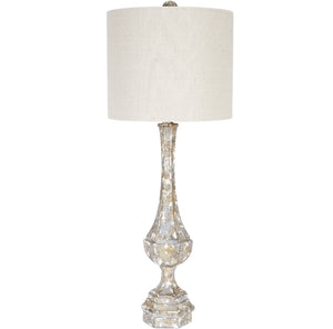 FURMAN DISTRESSED GREY & GOLD LAMP WITH LIGHT LINEN SHADE