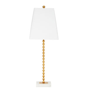 JANA GOLD BALL TABLE LAMP WITH WHITE LINEN SHADE & WHITE MARBLE BASE