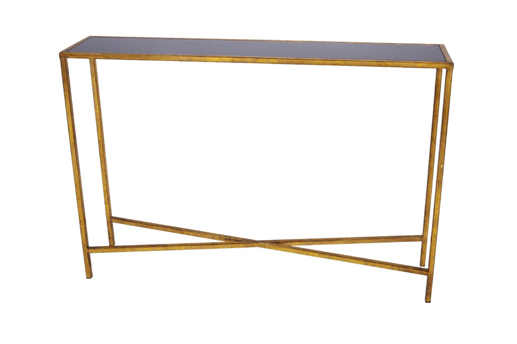 MARCO NARROW CONSOLE TABLE WITH GOLD FINISH & BLACK MARBLE TOP