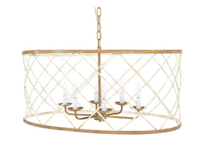 OPEN WEAVE FRENCH WHITE & GOLD OVAL CHANDELIER