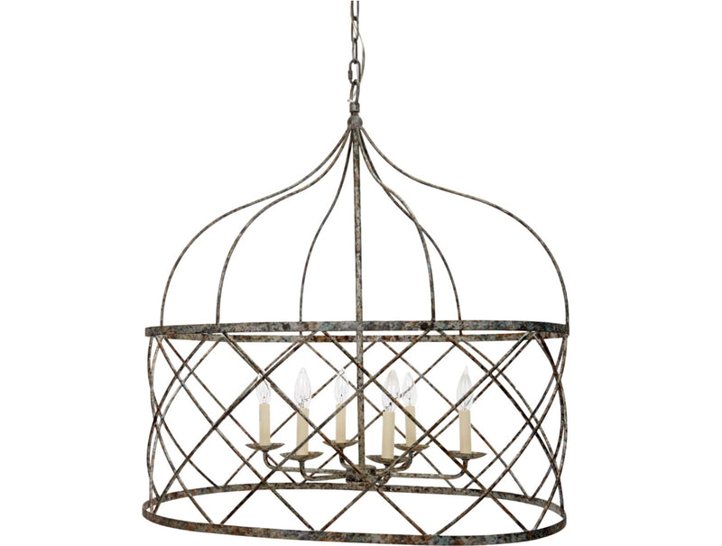 OPEN WEAVE OVAL HOLLEY CHANDELIER WITH HAND RUBBED AGED SILVER FINISH