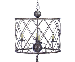 OPEN WEAVE CHANDELIER WITH HAND RUBBED AGED SILVER FINISH