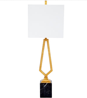 VICTOR GOLD LEAF METAL LAMP WITH BLACK MARBLE BASE & LINEN SHADE