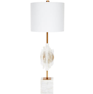 SELANITE BUFFET LAMP WITH WHITE MARBLE BASE & LINEN SHADE