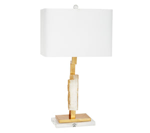 SELANITE & GOLD LEAF VANDERBILT TABLE LAMP WITH WHITE RECTANGLE LINEN SHADE