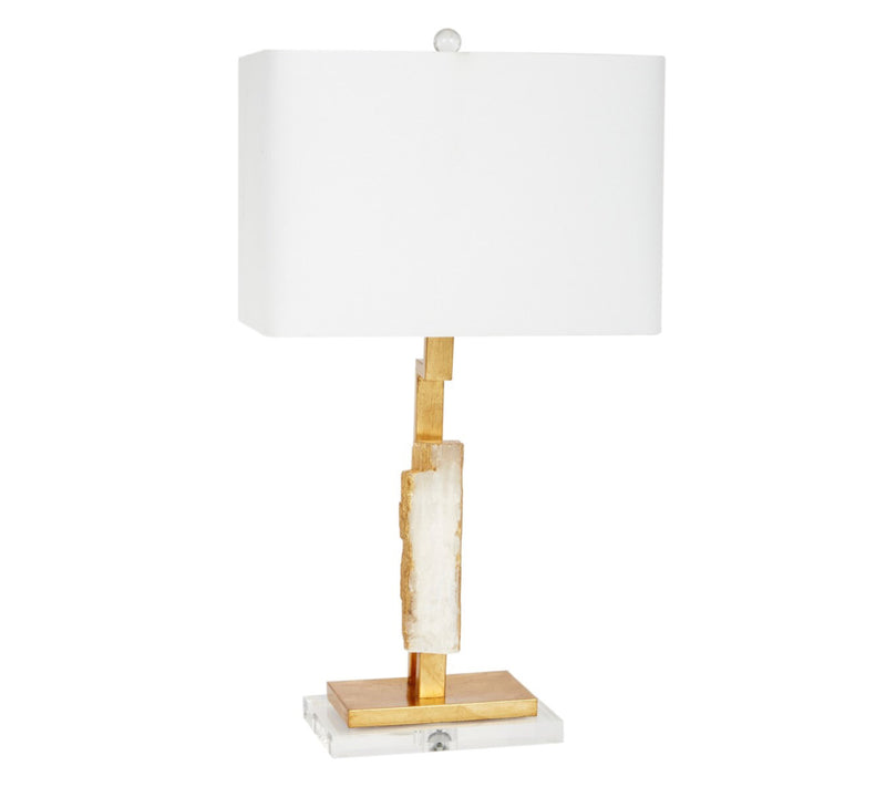 SELANITE & GOLD LEAF VANDERBILT TABLE LAMP WITH WHITE RECTANGLE LINEN SHADE