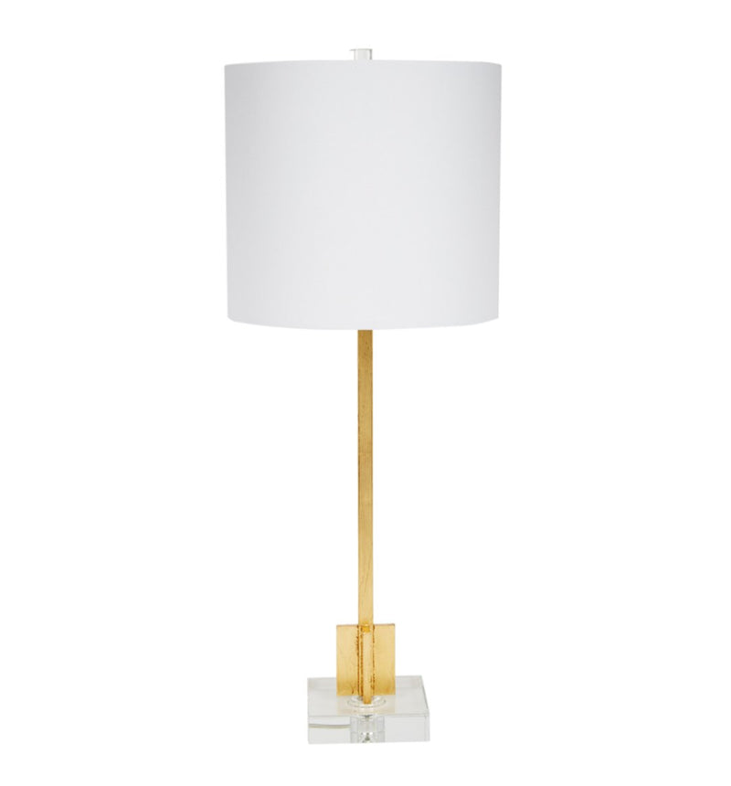 ABITA GOLD LEAF BUFFET LAMP WITH CRYSTAL BASE & WHITE LINEN SHADE