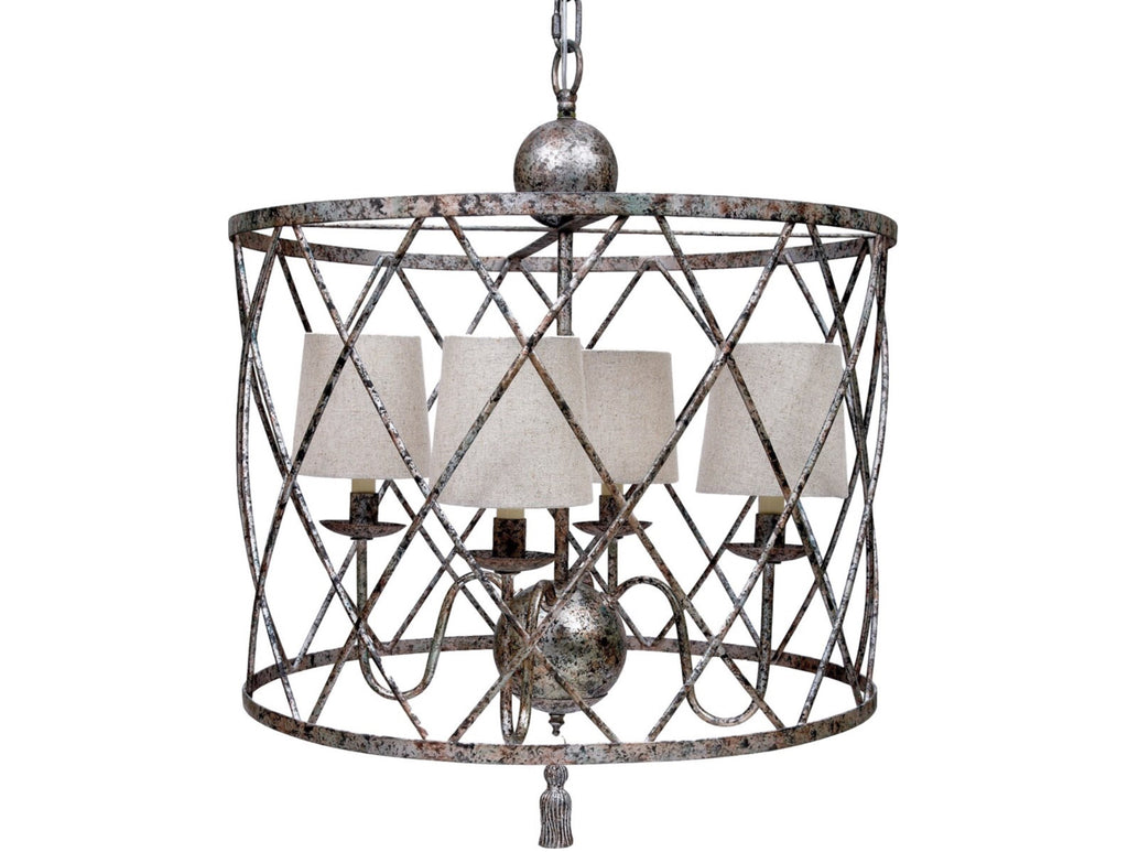 OPEN WEAVE CHANDELIER WITH HAND RUBBED AGED SILVER FINISH WITH SHADES