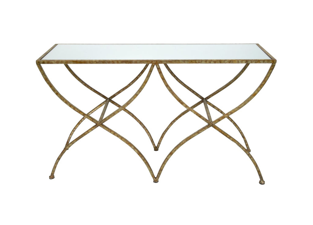VANESSA MIRRORED CONSOLE TABLE IN CHAMPAGNE GOLD FINISH