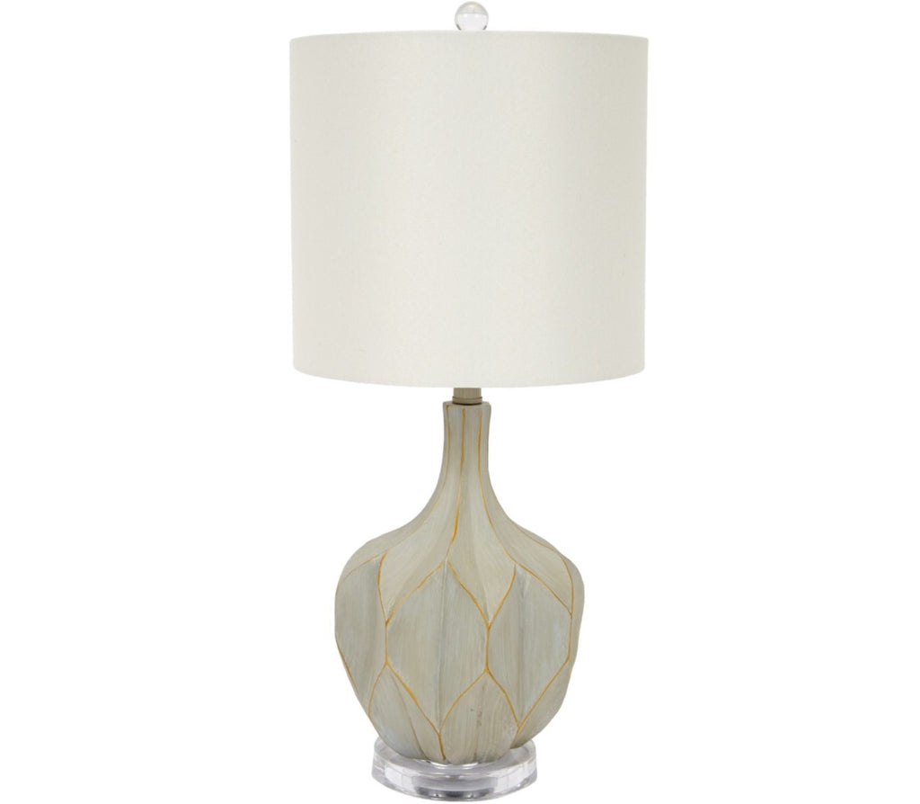 PAXTON CEMENT FINISHED LAMP WITH GOLD ACCENTS & LIGHT LINEN SHADE