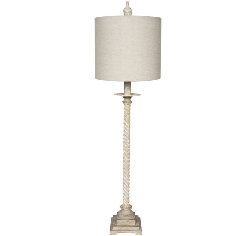 SHALIMAR WHITE AND GOLD TWIST BUFFET LAMP WITH LINEN SHADE