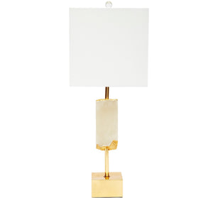 GRAYSON ALABASTER FRAGMENT LAMP WITH GOLD ACCENTS & WHITE LINEN SHADE